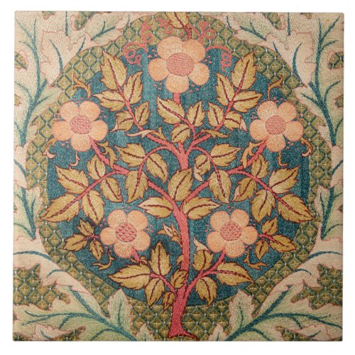 Rose Wreath Embroidery Design by William Morris Ceramic Tile