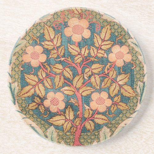 Rose Wreath Embroidery Design by William Morris Coaster