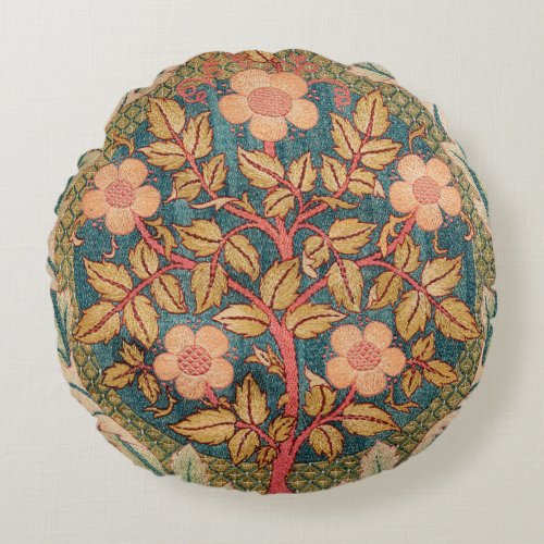Rose Wreath Embroidery Design by William Morris Round Pillow