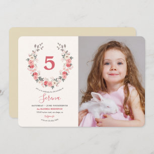 Rose Wreath Fifth Birthday Invitation
