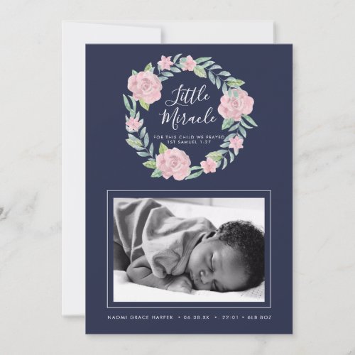 Rose Wreath Little Miracle Photo Birth Announcement
