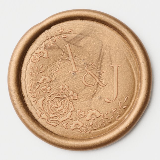 Rose Wreath Wedding Logo Initial Letter Monogram Wax Seal Sticker (Front)