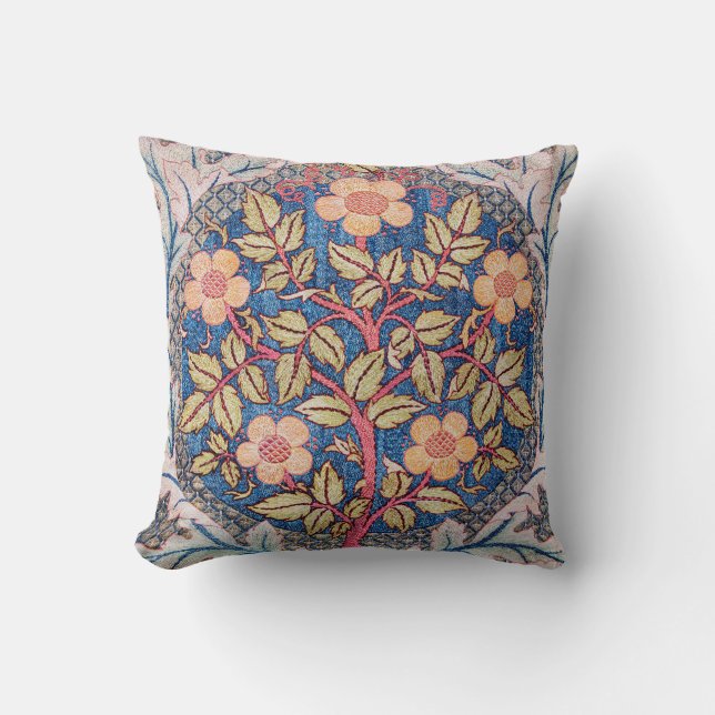 Rose Wreath, William Morris Throw Pillow (Front)