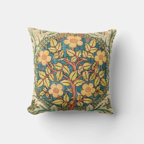 Rose Wreath William Morris Vintage Art Cotton Throw Pillow