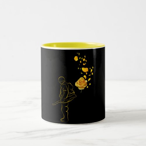Rose Yellow And Soldier Proud US Veteran Day Two_Tone Coffee Mug