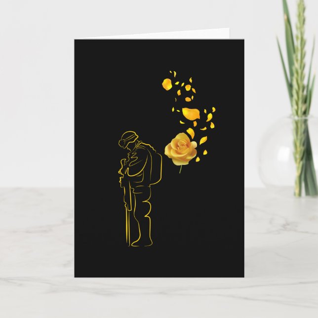 Rose Yellow And Soldiers Veteran Honoring Memorial Card (Front)