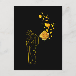 Rose Yellow And Soldiers Veteran Honoring Memorial Postcard