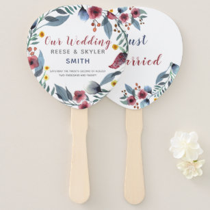 Rose, Yellow & Blu Watercolor Floral Just Married Hand Fan