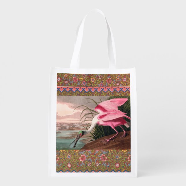 Roseate Spoonbill Audubon Bird Wildlife Grocery Bag (Back)