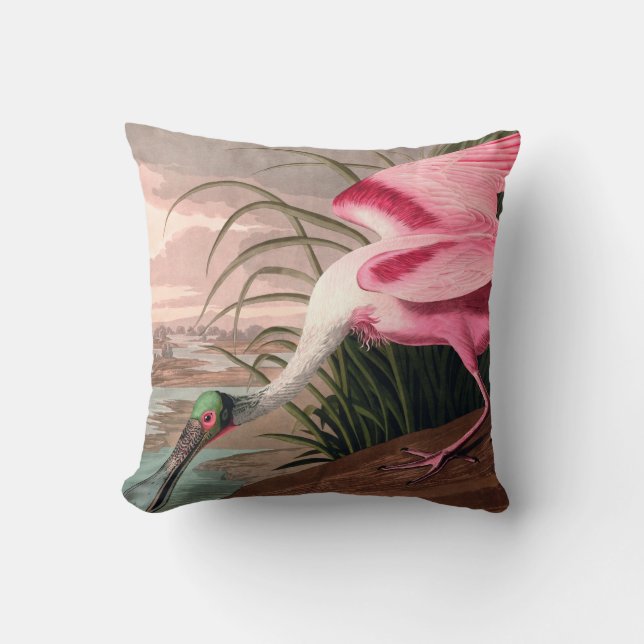 Roseate Spoonbill Audubon Bird Wildlife Throw Pillow (Front)