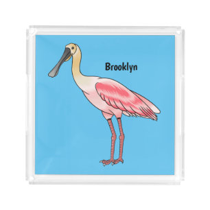Roseate spoonbill bird cartoon illustration  acrylic tray