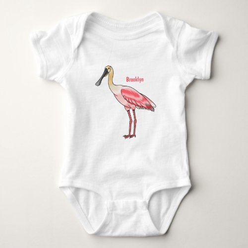 Roseate spoonbill bird cartoon illustration baby bodysuit