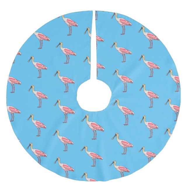Roseate spoonbill bird cartoon illustration  brushed polyester tree skirt (Front)
