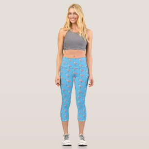 Roseate spoonbill bird cartoon illustration capri leggings