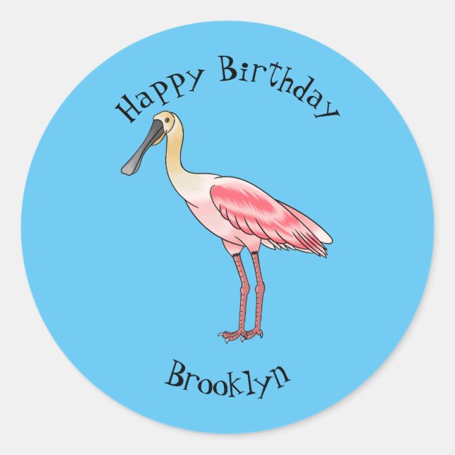 Roseate spoonbill bird cartoon illustration  classic round sticker (Front)
