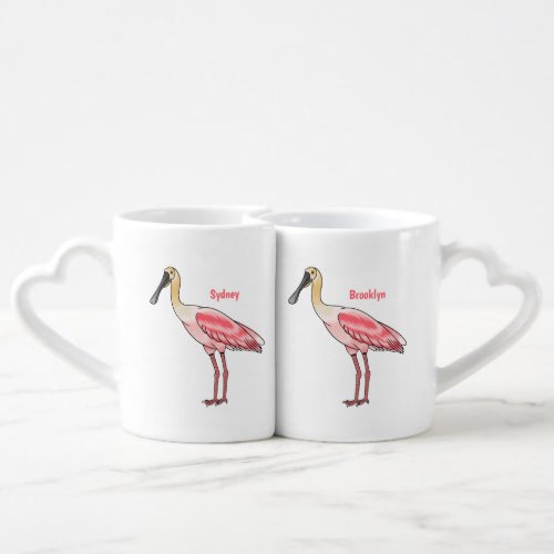 Roseate spoonbill bird cartoon illustration  coffee mug set