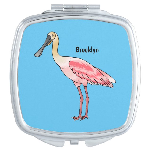 Roseate spoonbill bird cartoon illustration  compact mirror (Front)