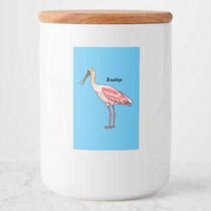 Roseate spoonbill bird cartoon illustration food label