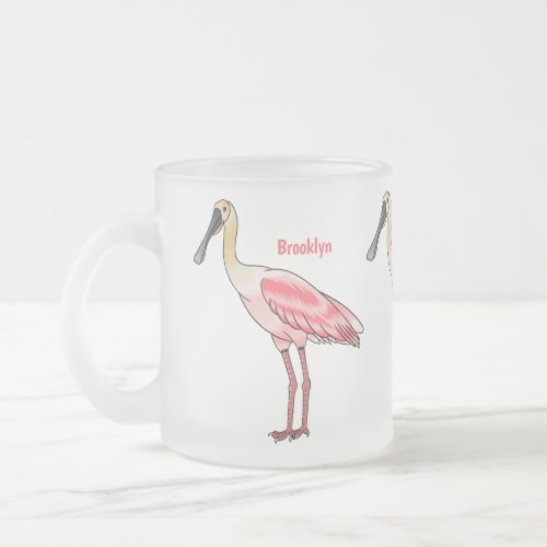 Roseate spoonbill bird cartoon illustration  frosted glass coffee mug