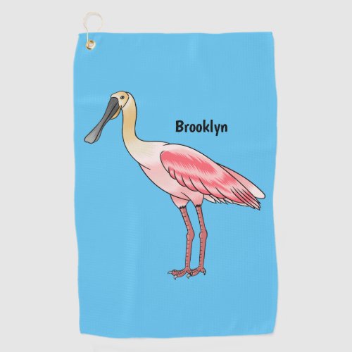 Roseate spoonbill bird cartoon illustration golf towel