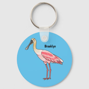 Roseate spoonbill bird cartoon illustration  keychain