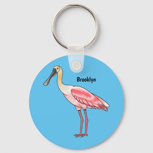 Roseate spoonbill bird cartoon illustration  keychain (Front)