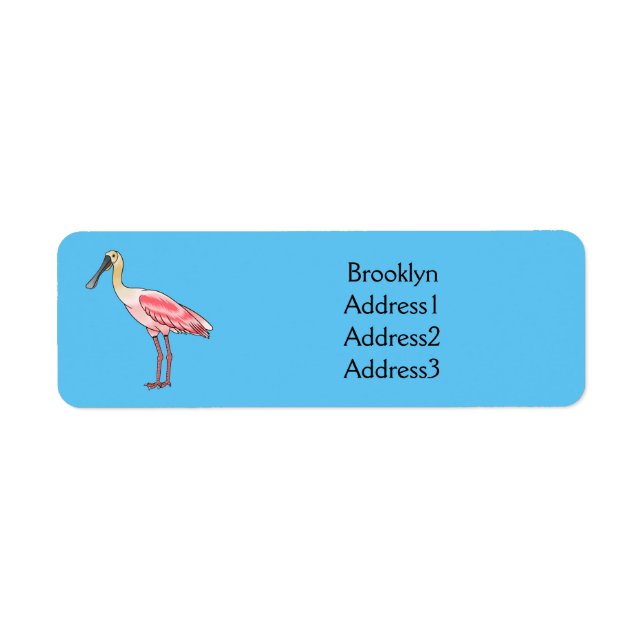 Roseate spoonbill bird cartoon illustration  label (Front)