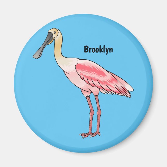 Roseate spoonbill bird cartoon illustration magnet (Front)