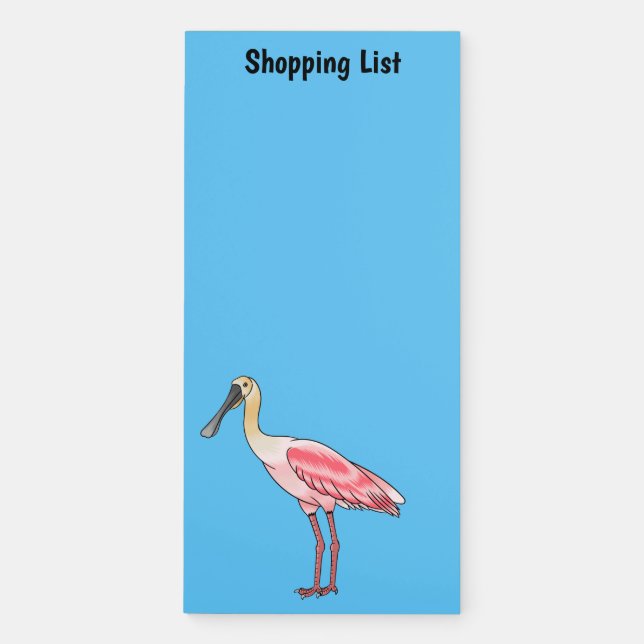 Roseate spoonbill bird cartoon illustration magnetic notepad (Front)