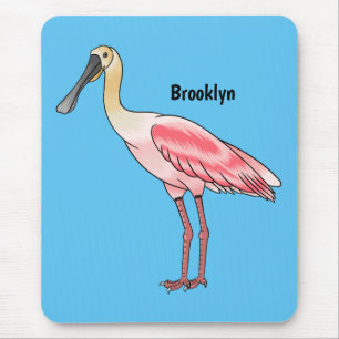 Roseate spoonbill bird cartoon illustration mouse pad