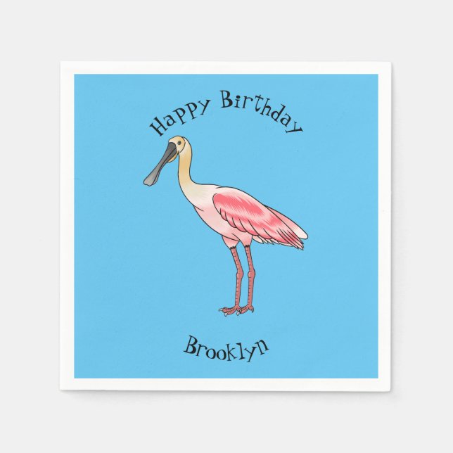 Roseate spoonbill bird cartoon illustration  napkins (Front)