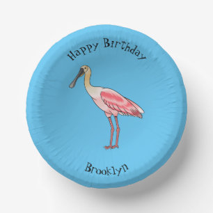 Roseate spoonbill bird cartoon illustration  paper bowls