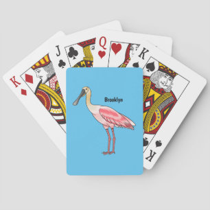 Roseate spoonbill bird cartoon illustration poker cards