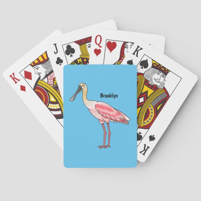 Roseate spoonbill bird cartoon illustration poker cards (Back)