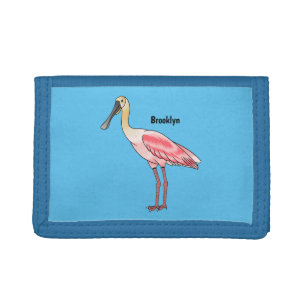 Roseate spoonbill bird cartoon illustration tri-fold wallet