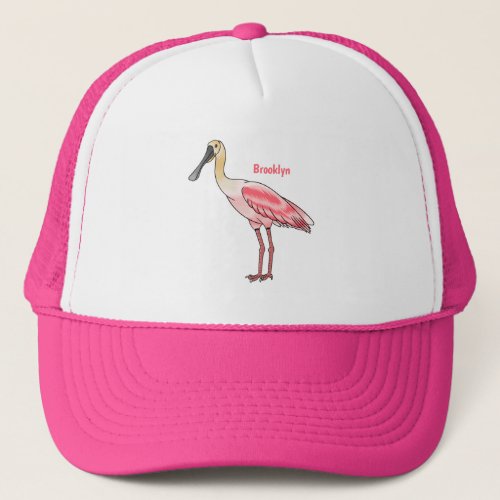 Roseate spoonbill bird cartoon illustration  trucker hat