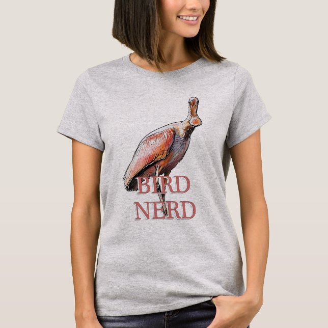 Roseate Spoonbill Bird Nerd T-Shirt (Front)