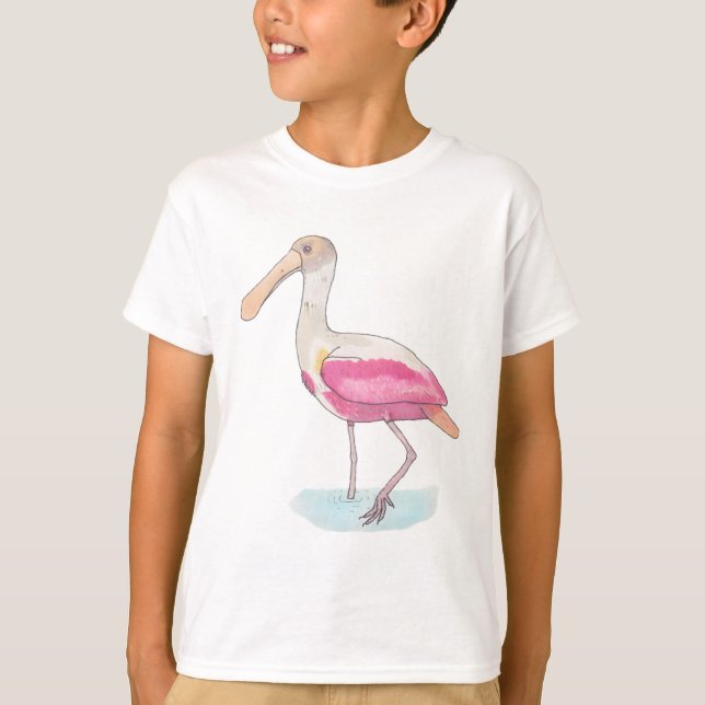 Roseate Spoonbill bird species watercolor art T-Shirt (Front)