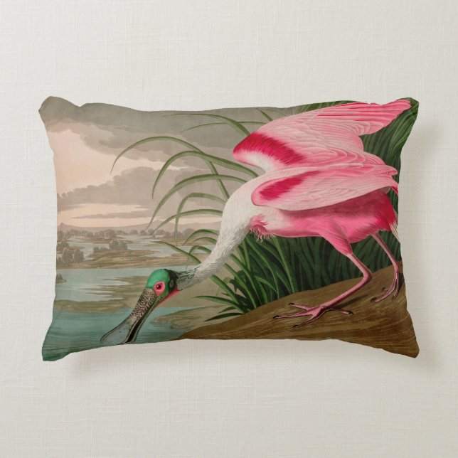 Roseate Spoonbill Birds of America Audubon Print Accent Pillow (Front)