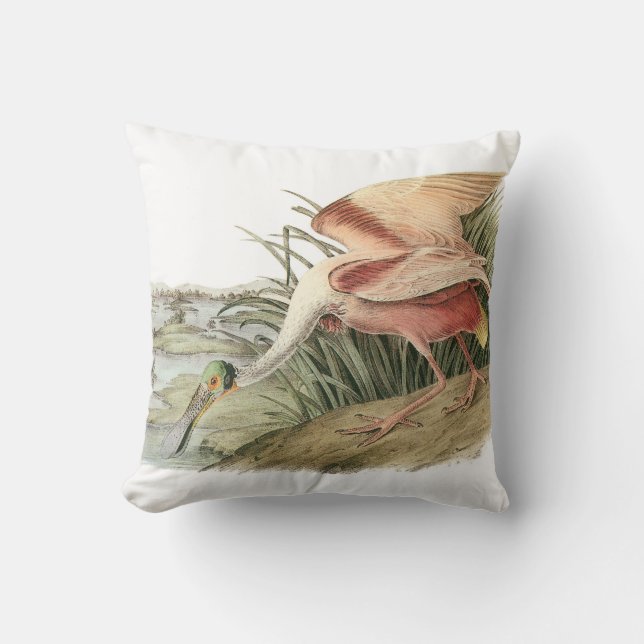 Roseate Spoonbill by Audubon Throw Pillow (Front)