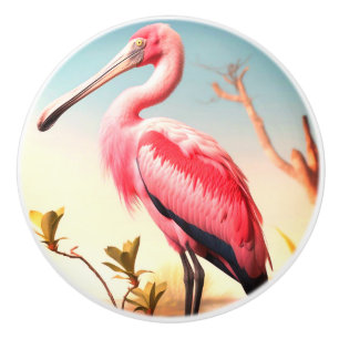  Roseate Spoonbill Ceramic Door Pull