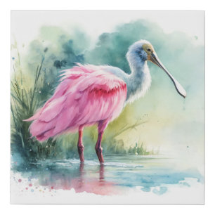 Roseate Spoonbill Watercolor REF97 - Watercolor Faux Canvas Print