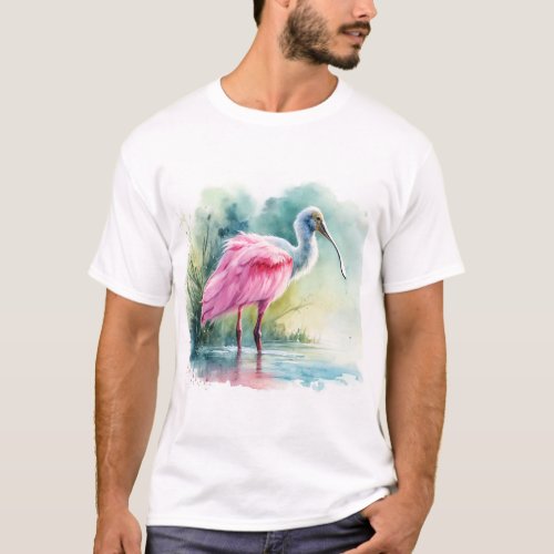 Roseate Spoonbill Watercolor REF97 _ Watercolor T_Shirt
