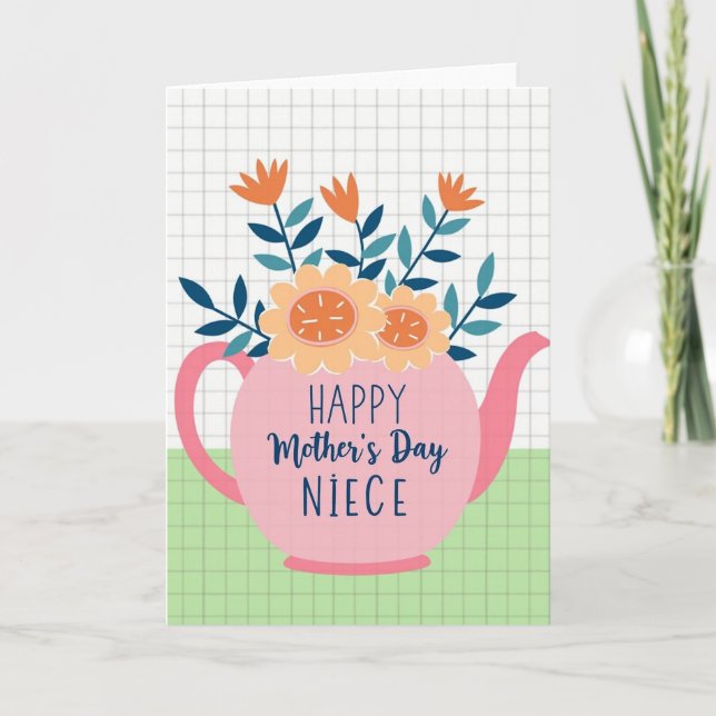 Roseate Teapot Floral Mothers Day Card (Front)