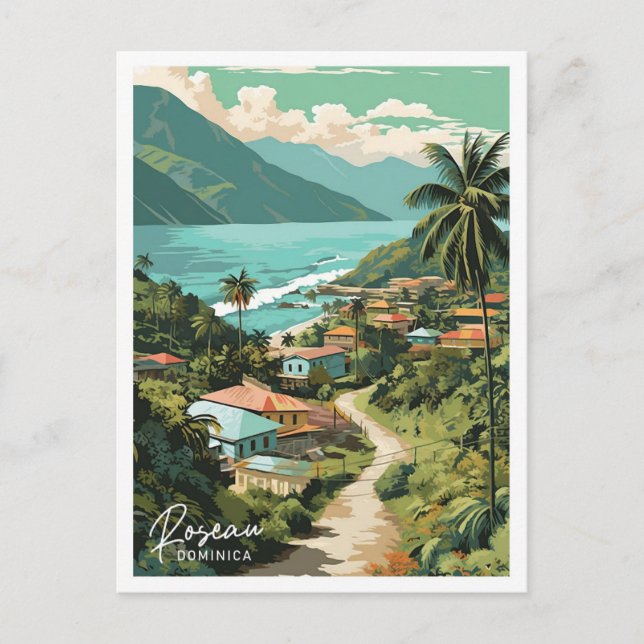 Roseau Dominica Art Travel Place illustration Postcard (Front)