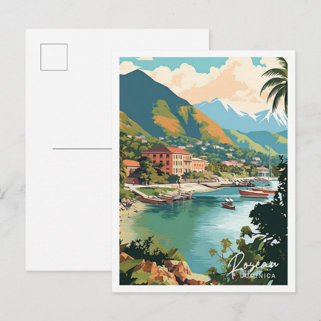Roseau Dominica Art Vintage Travel Illustration Postcard (Front/Back)