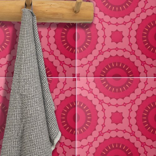 Roseberry Pink Boho Chic Ethnic Geometric Pattern Ceramic Tile