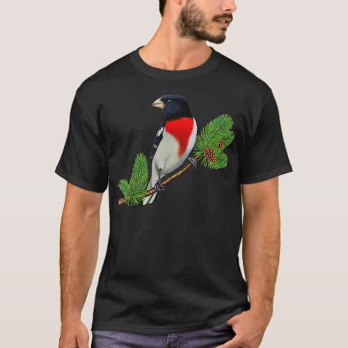 RoseBreasted Grosbeak On Branch Birder Bird Lover  T_Shirt