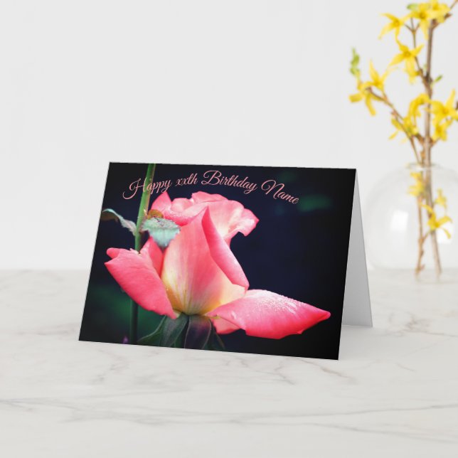 Rosebud Delight Floral Personalized Birthday  Card (Yellow Flower)