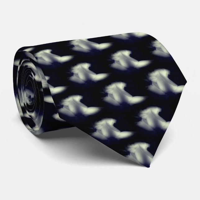 Rosebud Flower Black And White  Neck Tie (Rolled)